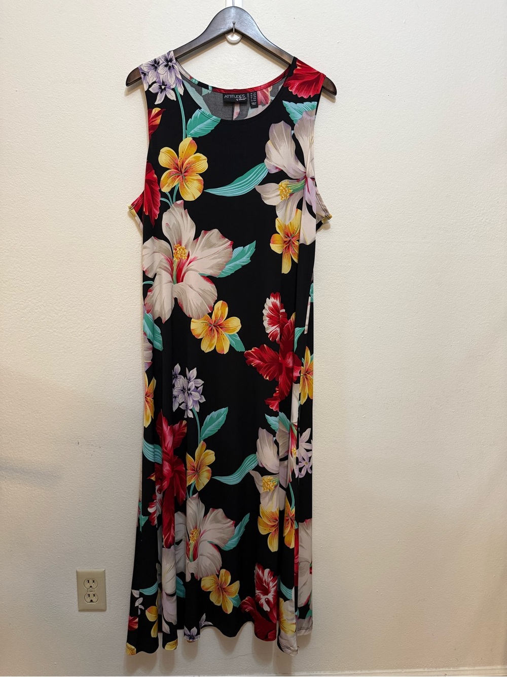 Attitudes by Renee Black Top with Pink & Green Floral Accents